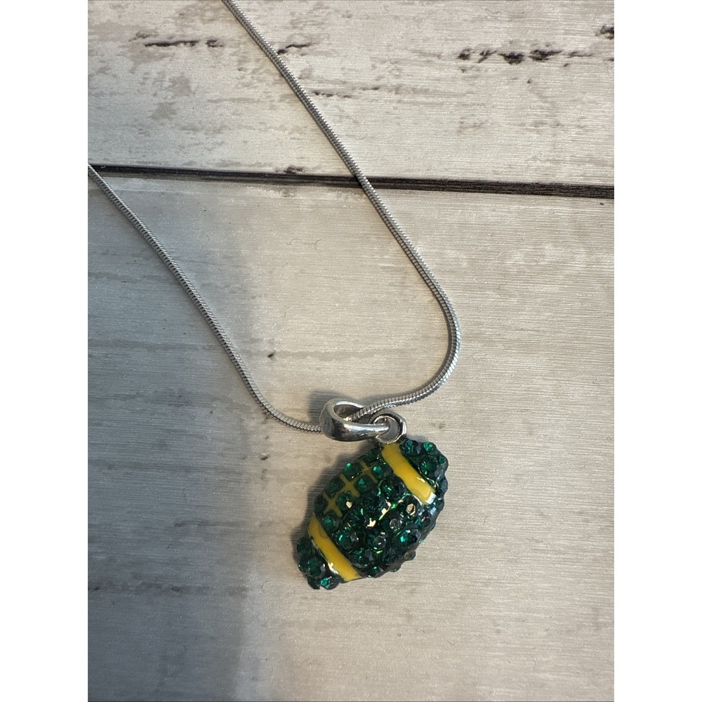 Green With Yellow Accents Football Necklace